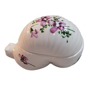 Unbranded Snail Ceramic Trinket Box White Purple Floral Whimsical Jewelry Dish